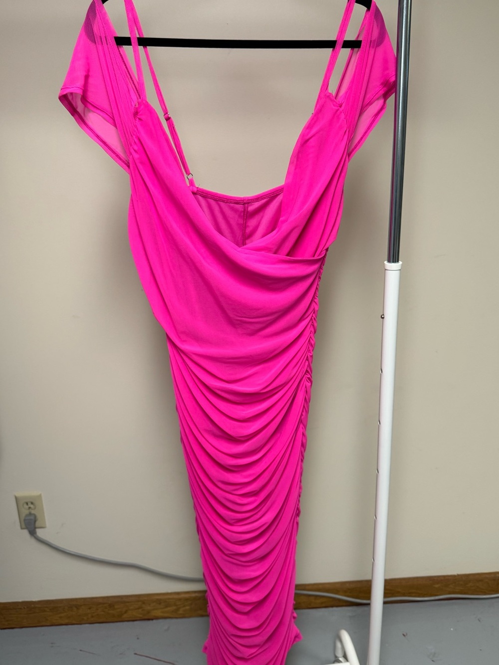 SHEIN Neon Pink One-Shoulder Ruched Midi Dress